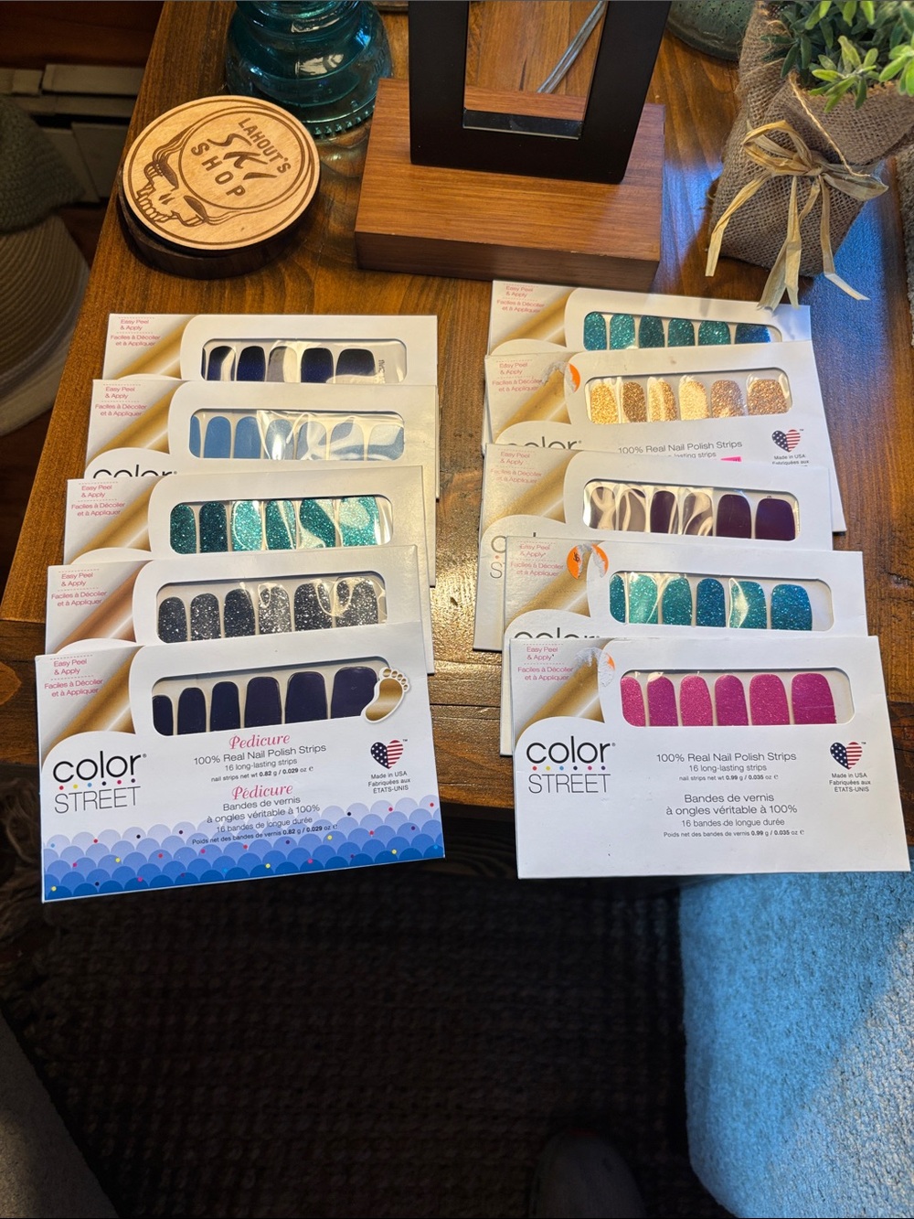 Color Street Pedicure Nail Strips - Navy, Teal, Silver Glitter